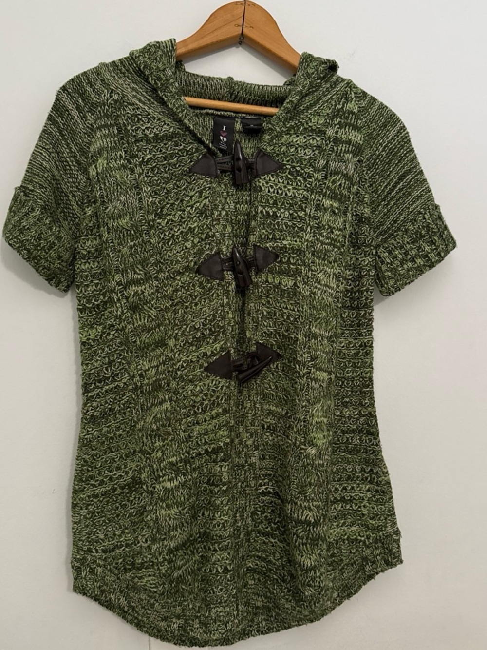 Boy Meets Girl Green Hooded Toggle-Knit Top Relaxed Casual Layering Piece